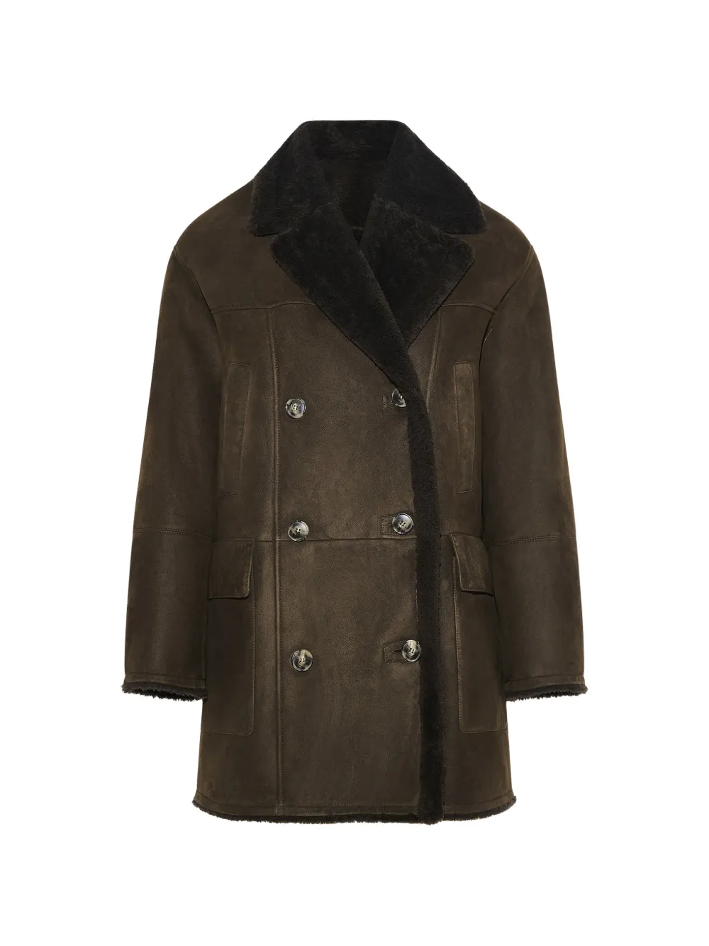 Yves Salomon Cappotto in shearling doppiopetto - Marrone