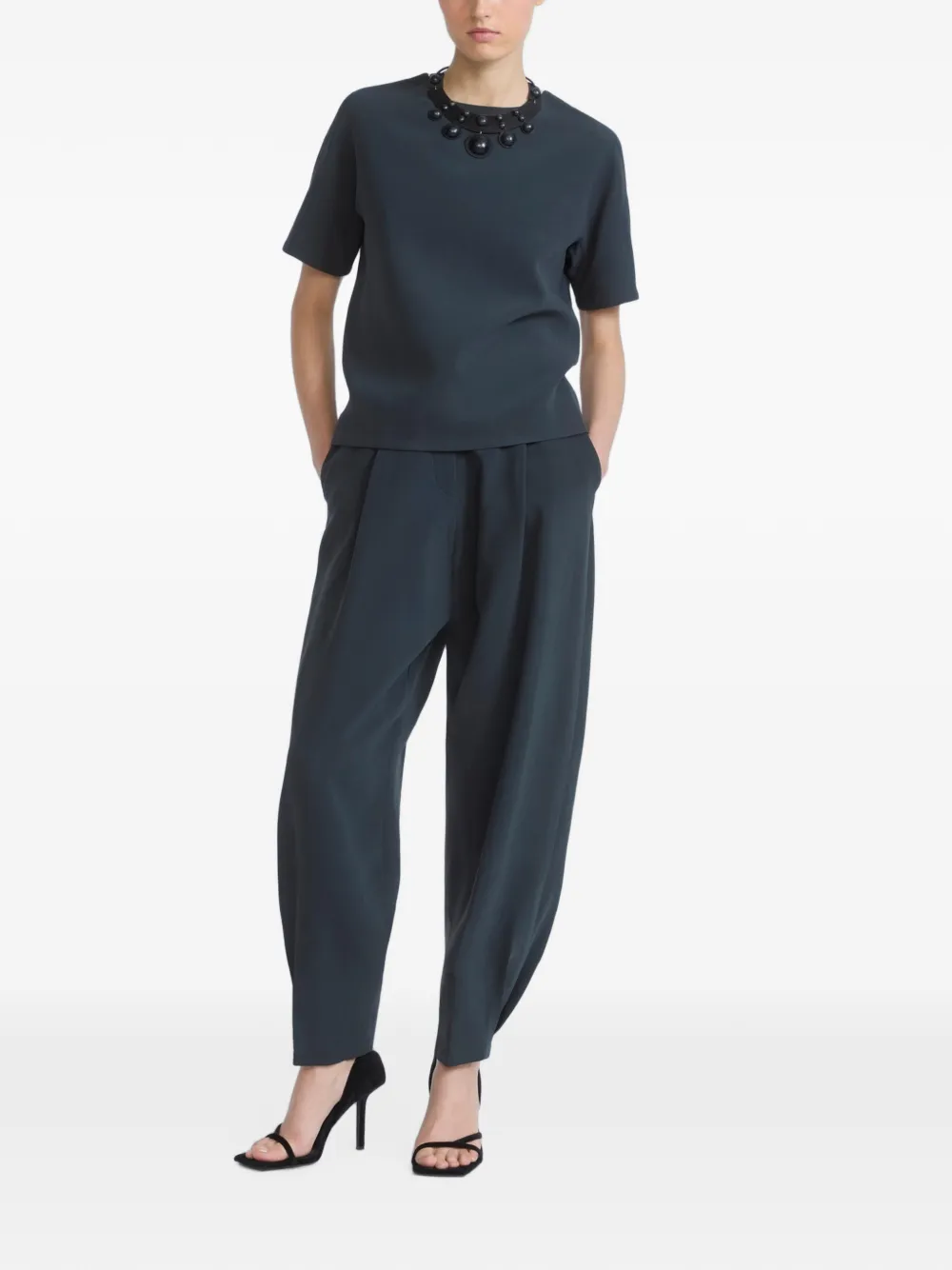Yves Salomon Zijden blouse met ronde hals Blauw