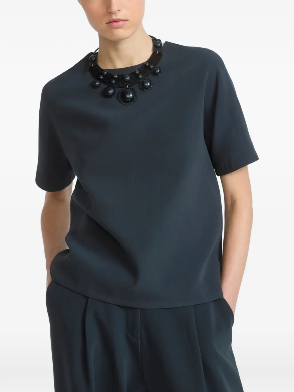 Yves Salomon Zijden blouse met ronde hals Blauw