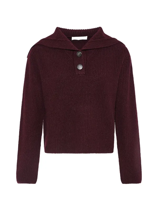 Yves Salomon Buttoned Sailor-collar Sweater in Red