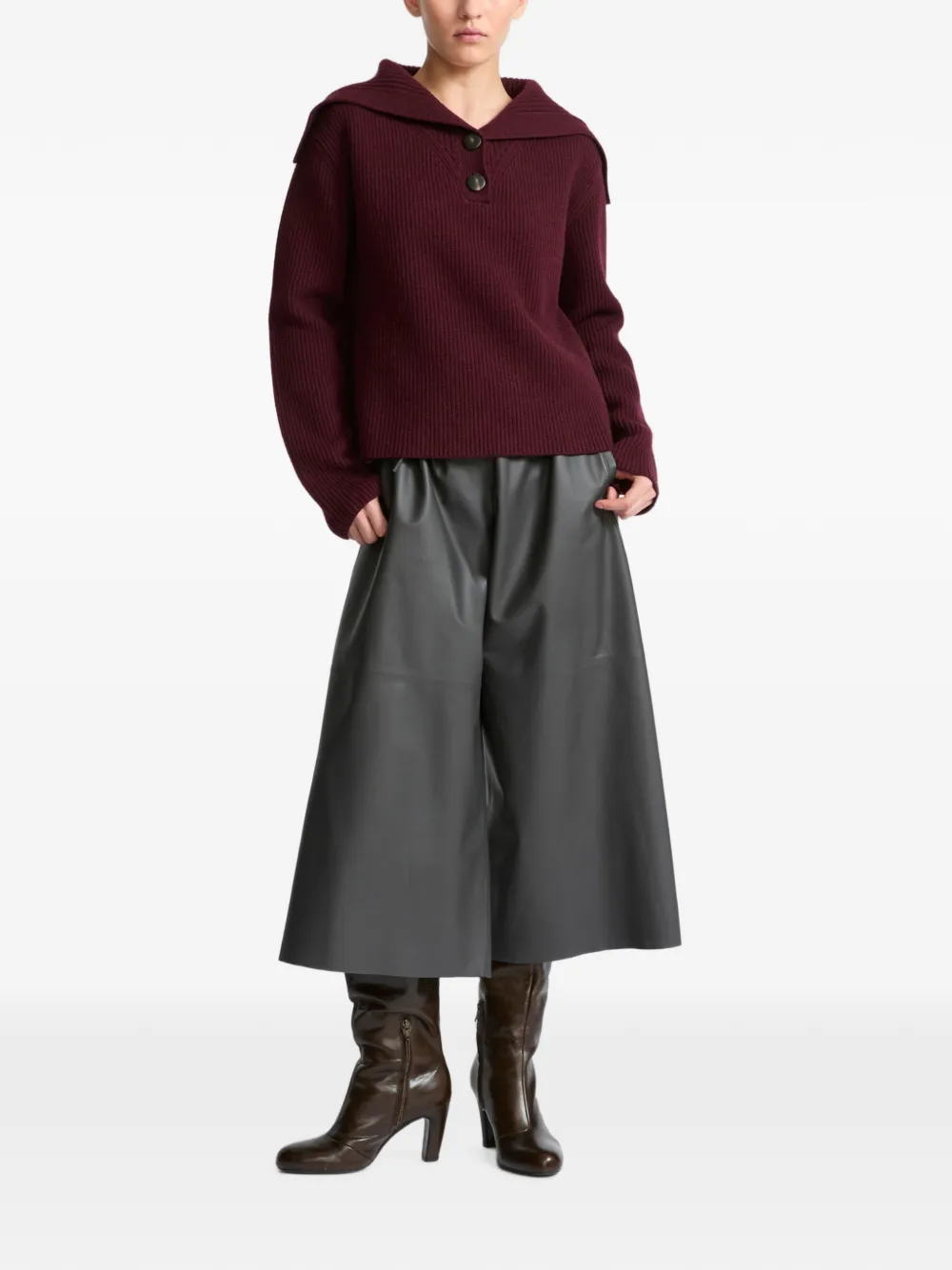 Yves Salomon Buttoned Sailor-collar Sweater in Red, view 2