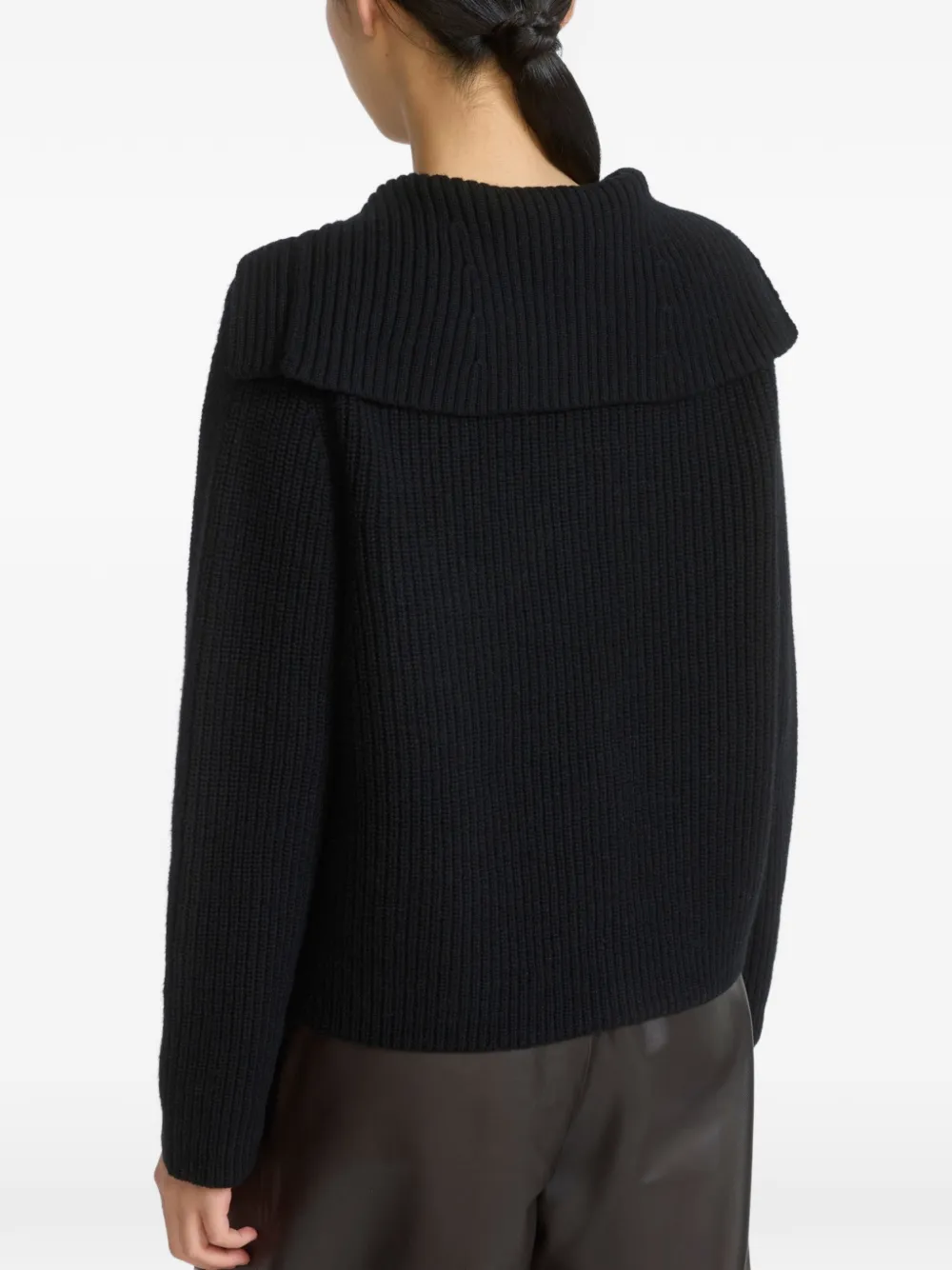 Yves Salomon Ribgebreid vest met matrozenkraag Zwart