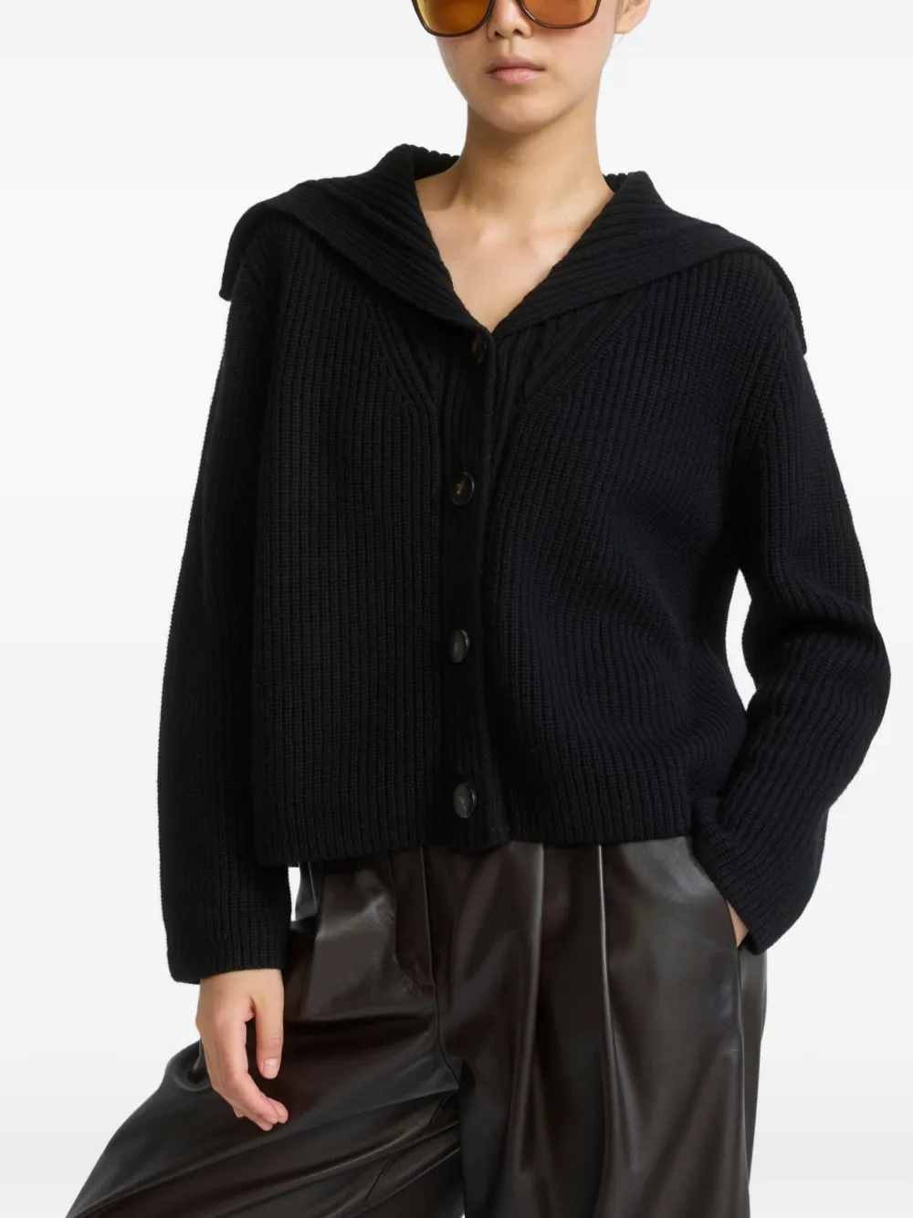 Yves Salomon Ribgebreid vest met matrozenkraag Zwart