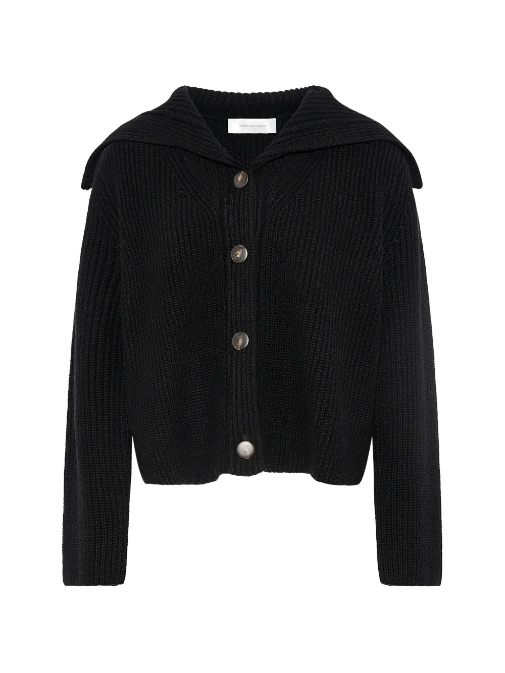 Yves Salomon sailor-collar ribbed-knit cardigan - Black