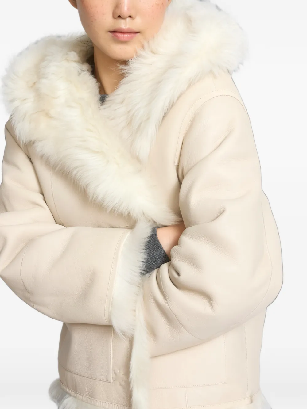 Yves Salomon reversible hooded shearling jacket Beige