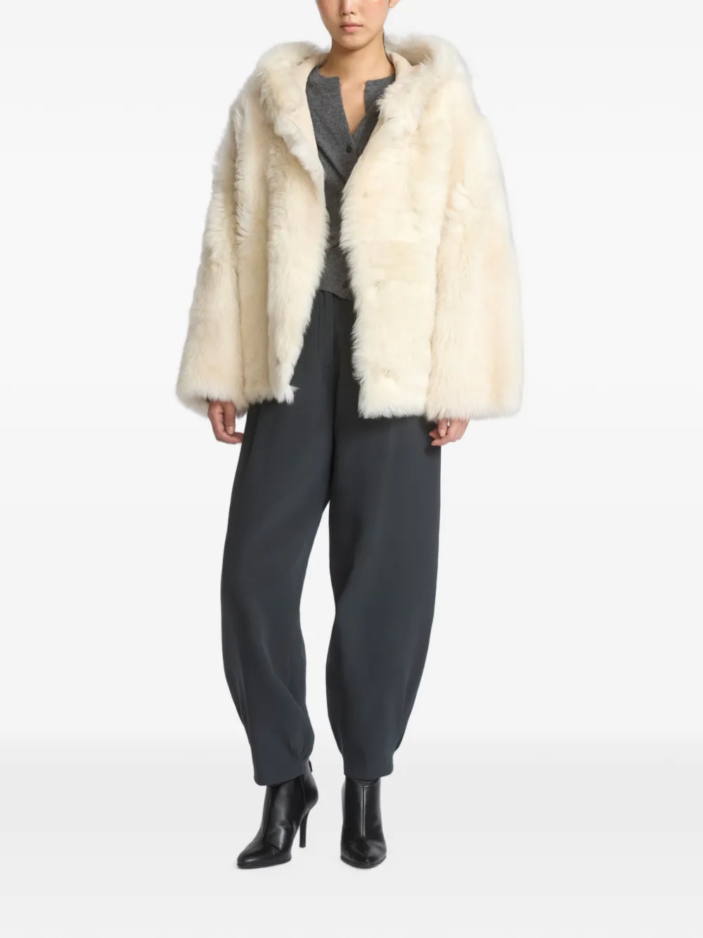 Yves Salomon reversible hooded shearling jacket Beige