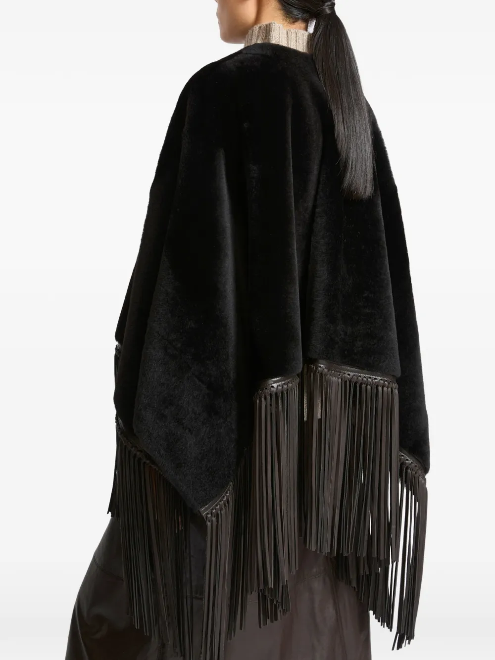 Yves Salomon Lammy cape met franje Zwart