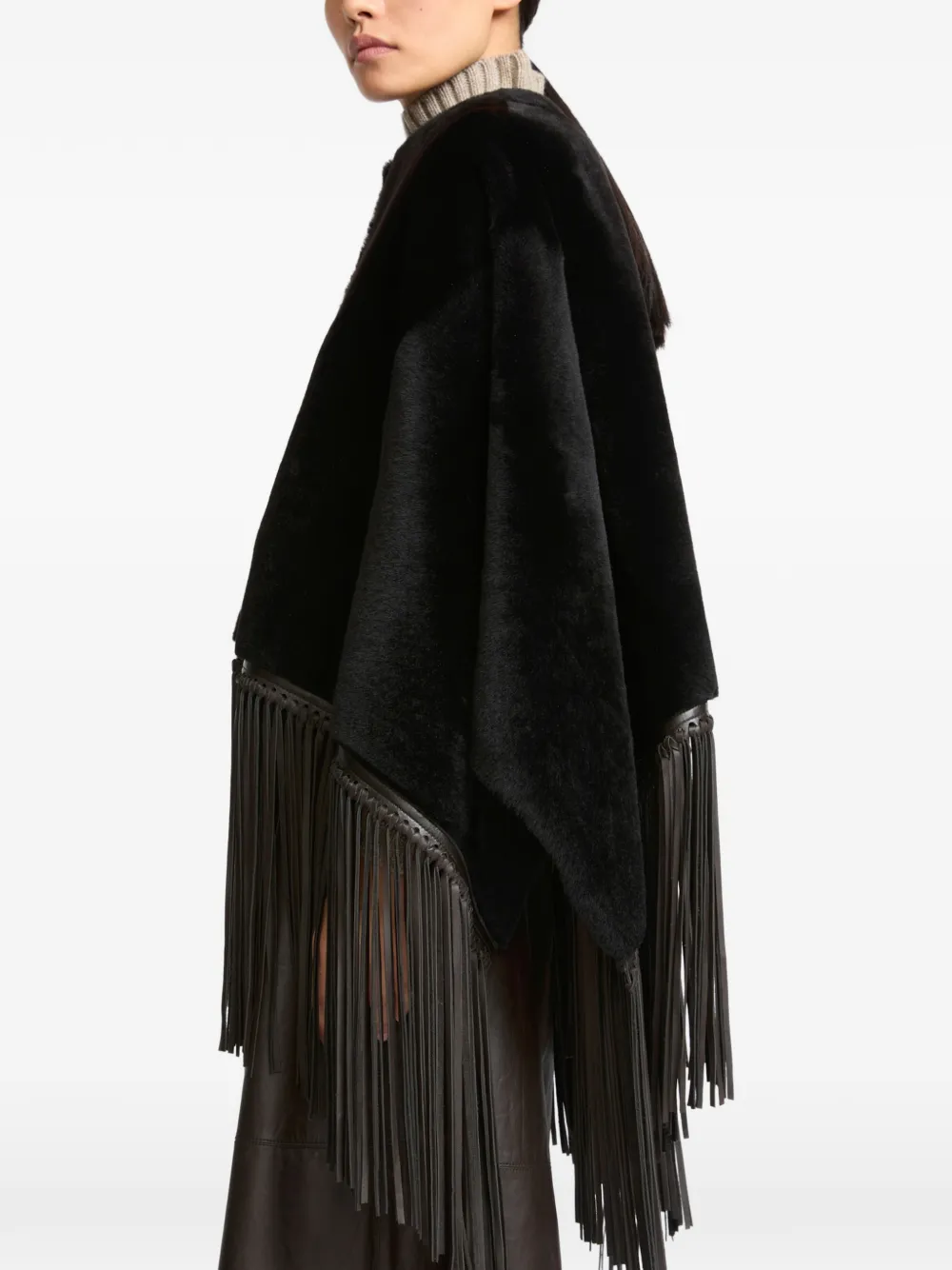 Yves Salomon Lammy cape met franje Zwart