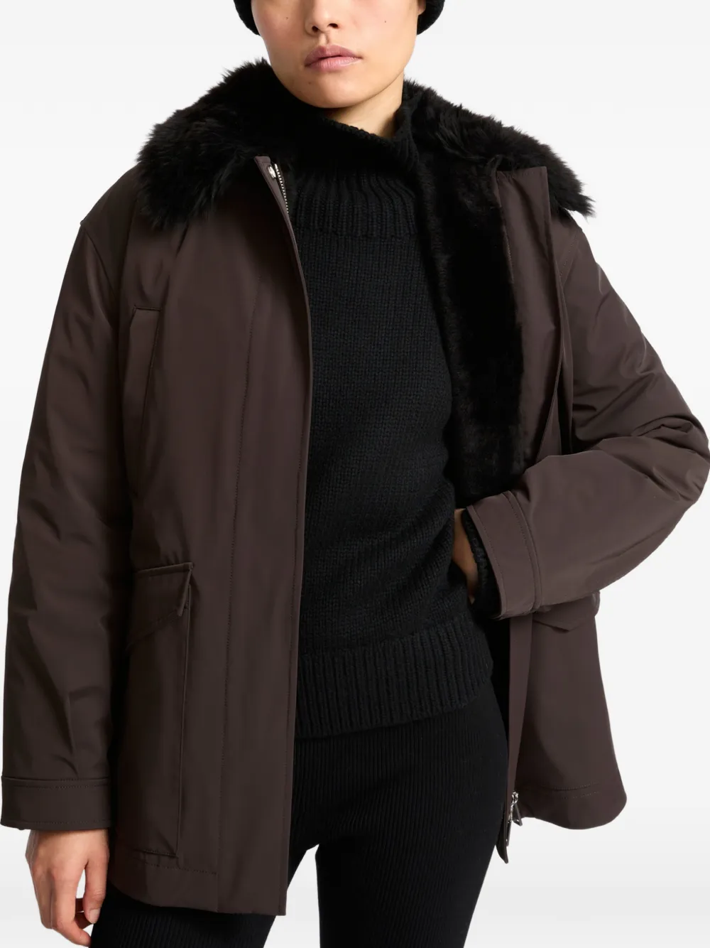 Yves Salomon Parka met lammy kraag Bruin