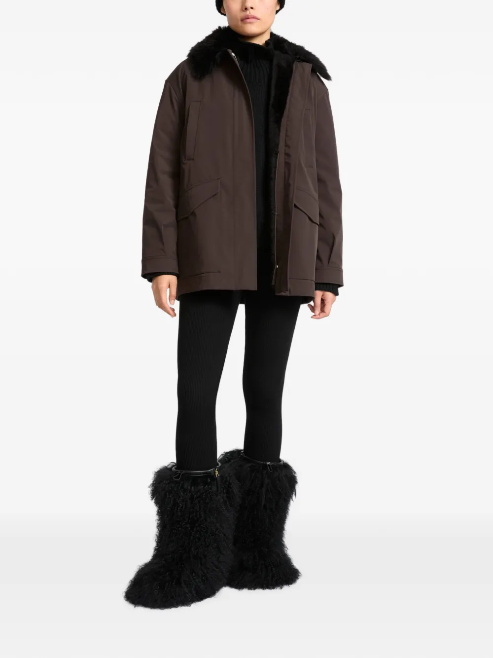 Yves Salomon Parka met lammy kraag Bruin