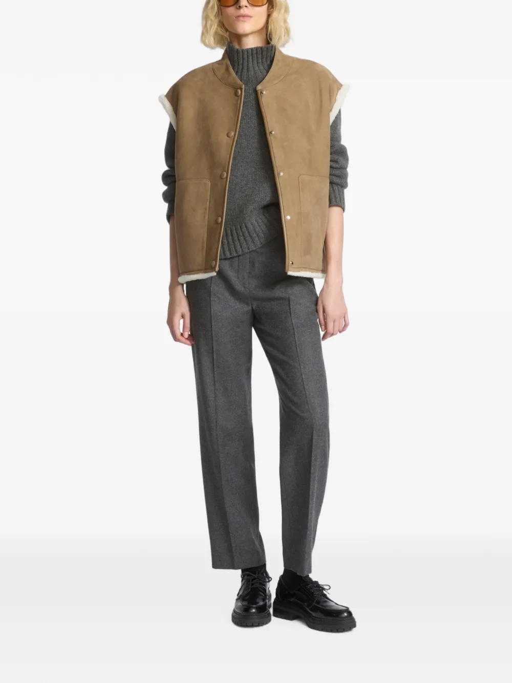 Yves Salomon Mouwloze bodywarmer met lammy voering Bruin