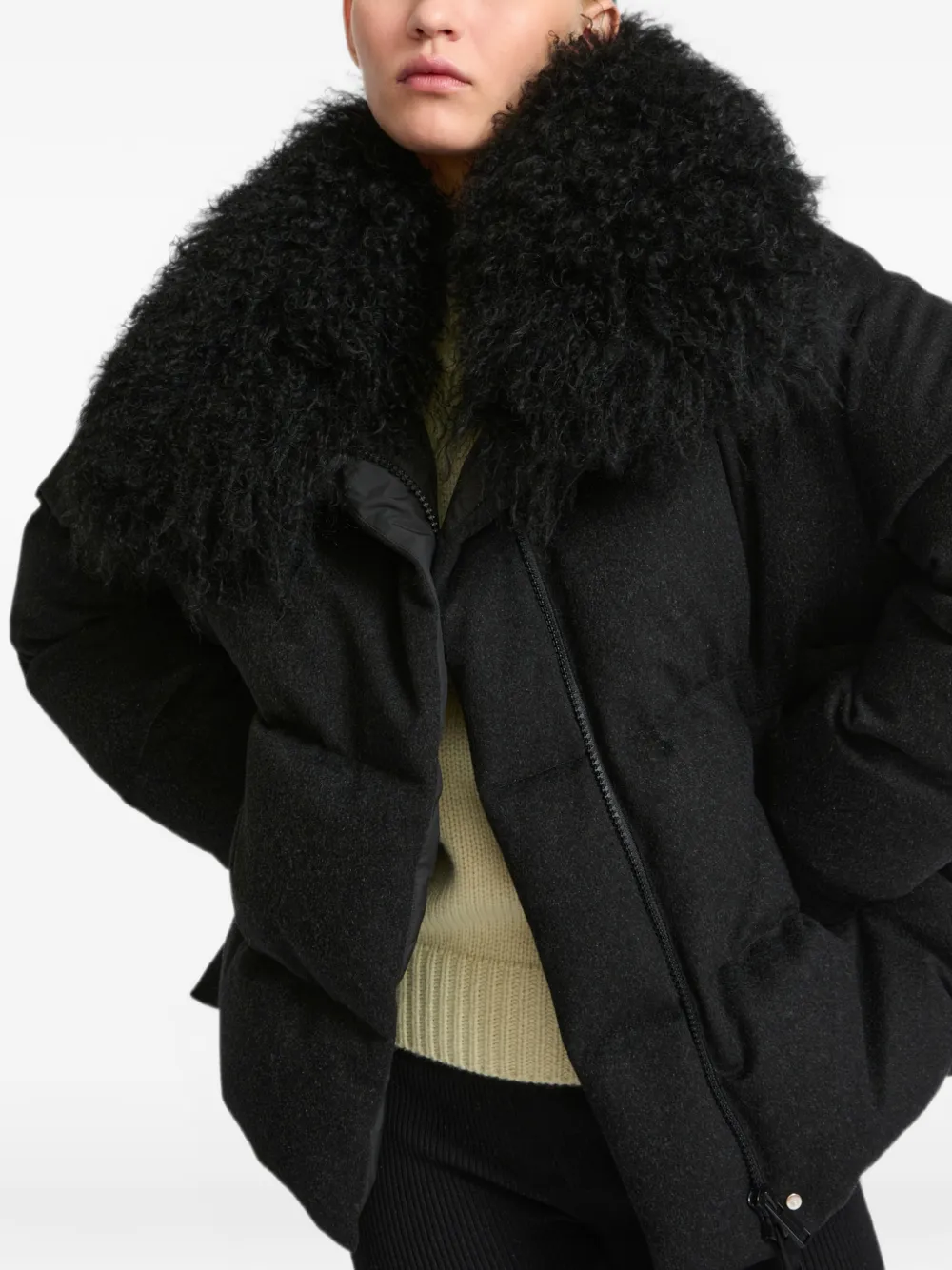 Yves Salomon Parka met lammy kraag Zwart