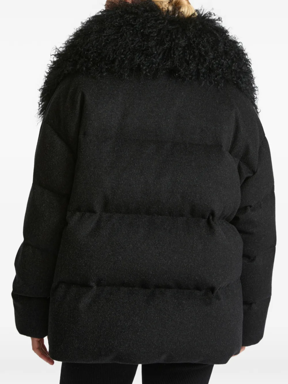Yves Salomon Parka met lammy kraag Zwart