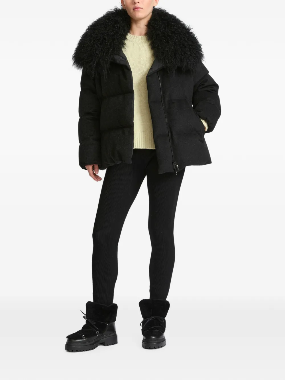Yves Salomon Parka met lammy kraag Zwart