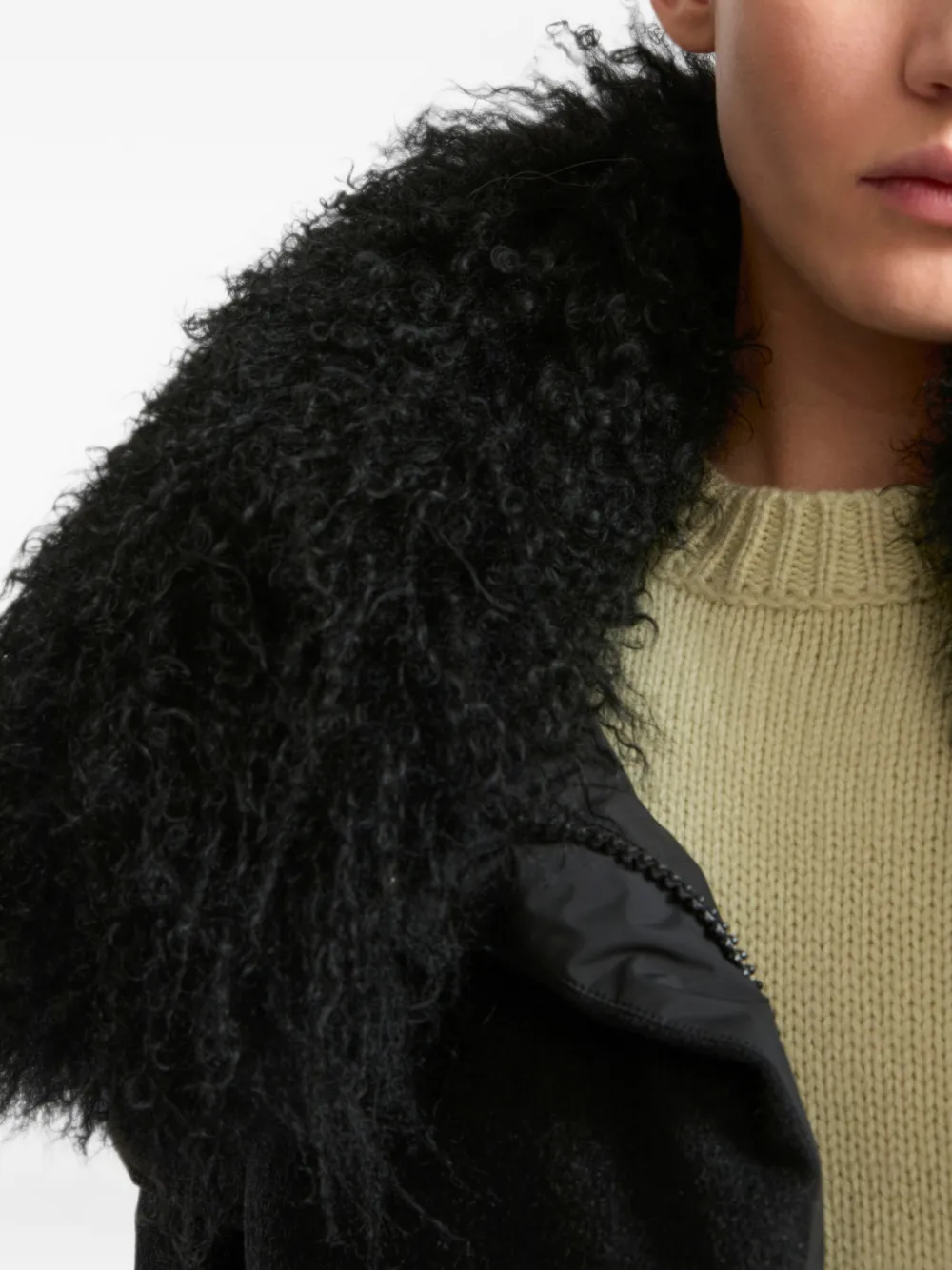 Yves Salomon Parka met lammy kraag Zwart