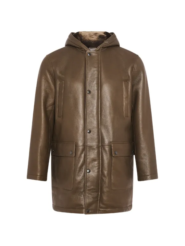 Yves Salomon Hooded Shearling Coat in Brown