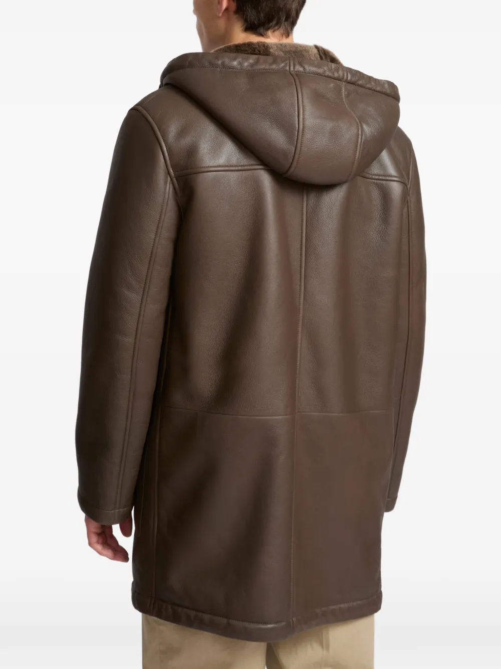 Yves Salomon Hooded Shearling Coat in Brown, view 5