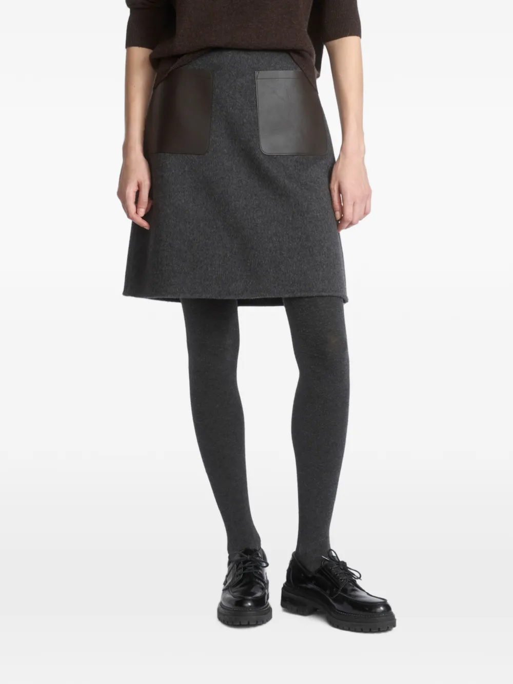 Yves Salomon leather-patch A-line mini skirt - Grigio