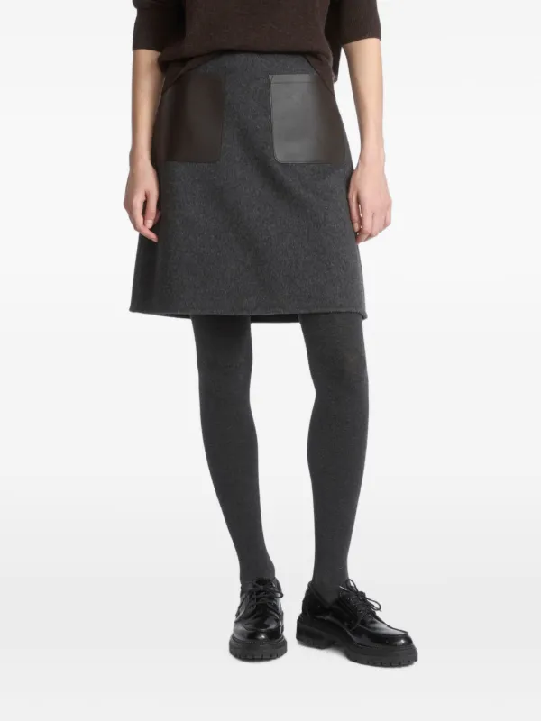 Yves Salomon Leather-patch A-line Mini Skirt in Grey