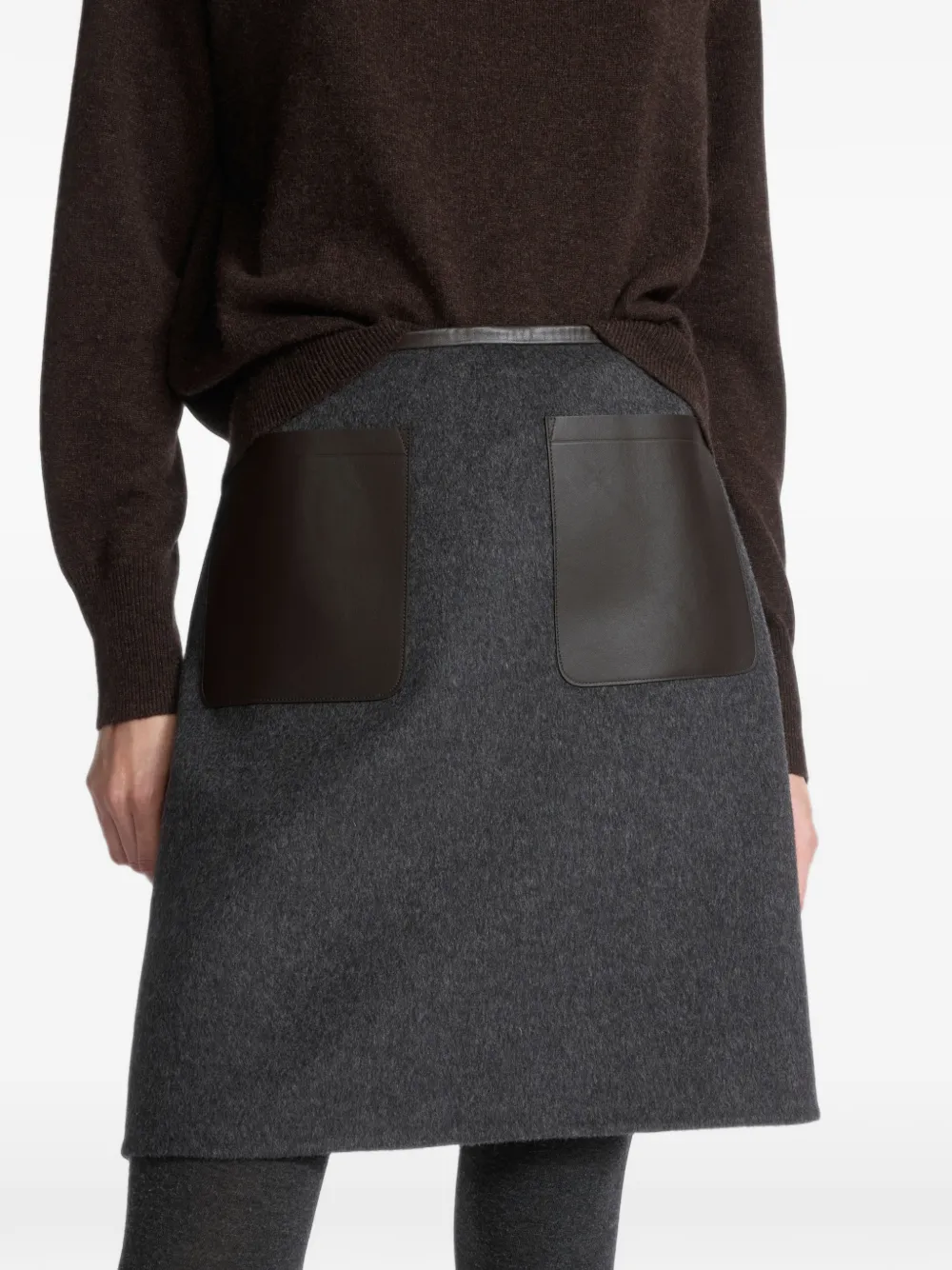 Yves Salomon Leather-patch A-line Mini Skirt in Grey, view 3