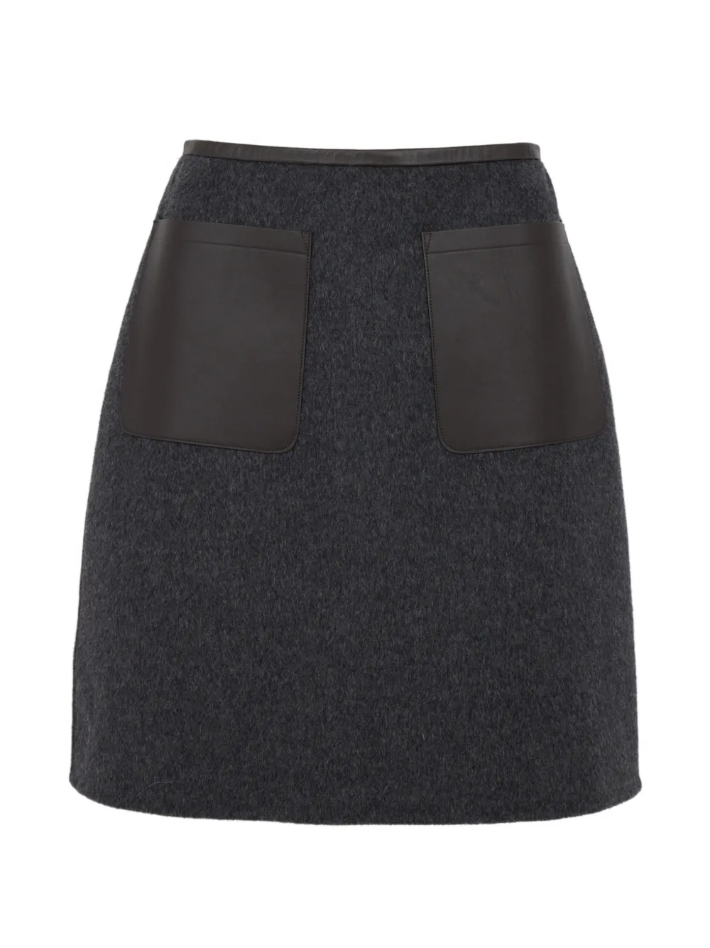 Yves Salomon Leather-patch A-line Mini Skirt in Grey, view 4