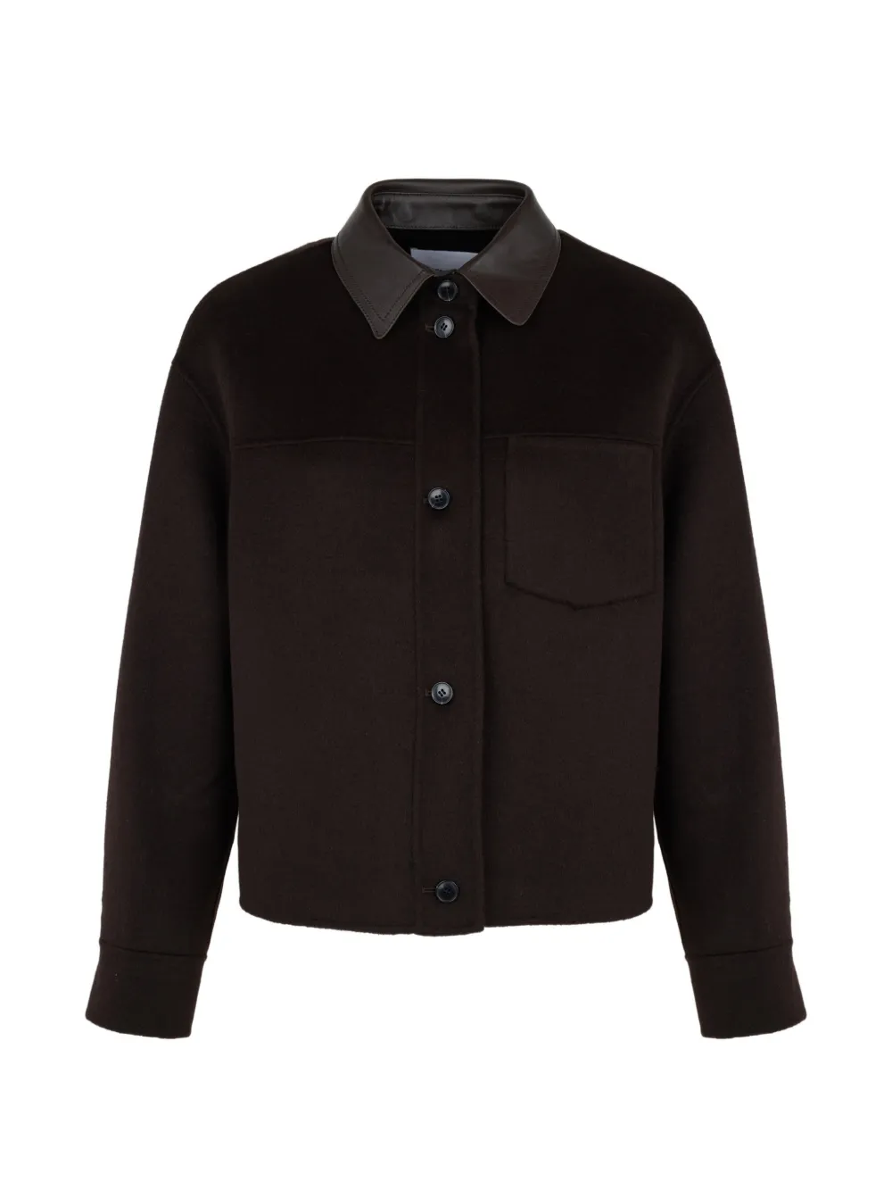 Yves Salomon veste à col en cuir et poche plaquée - Marron