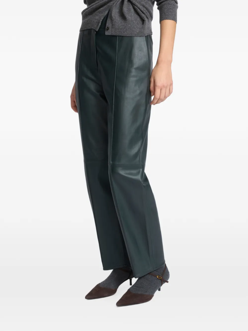 Yves Salomon Pantalon van lamsleer Groen