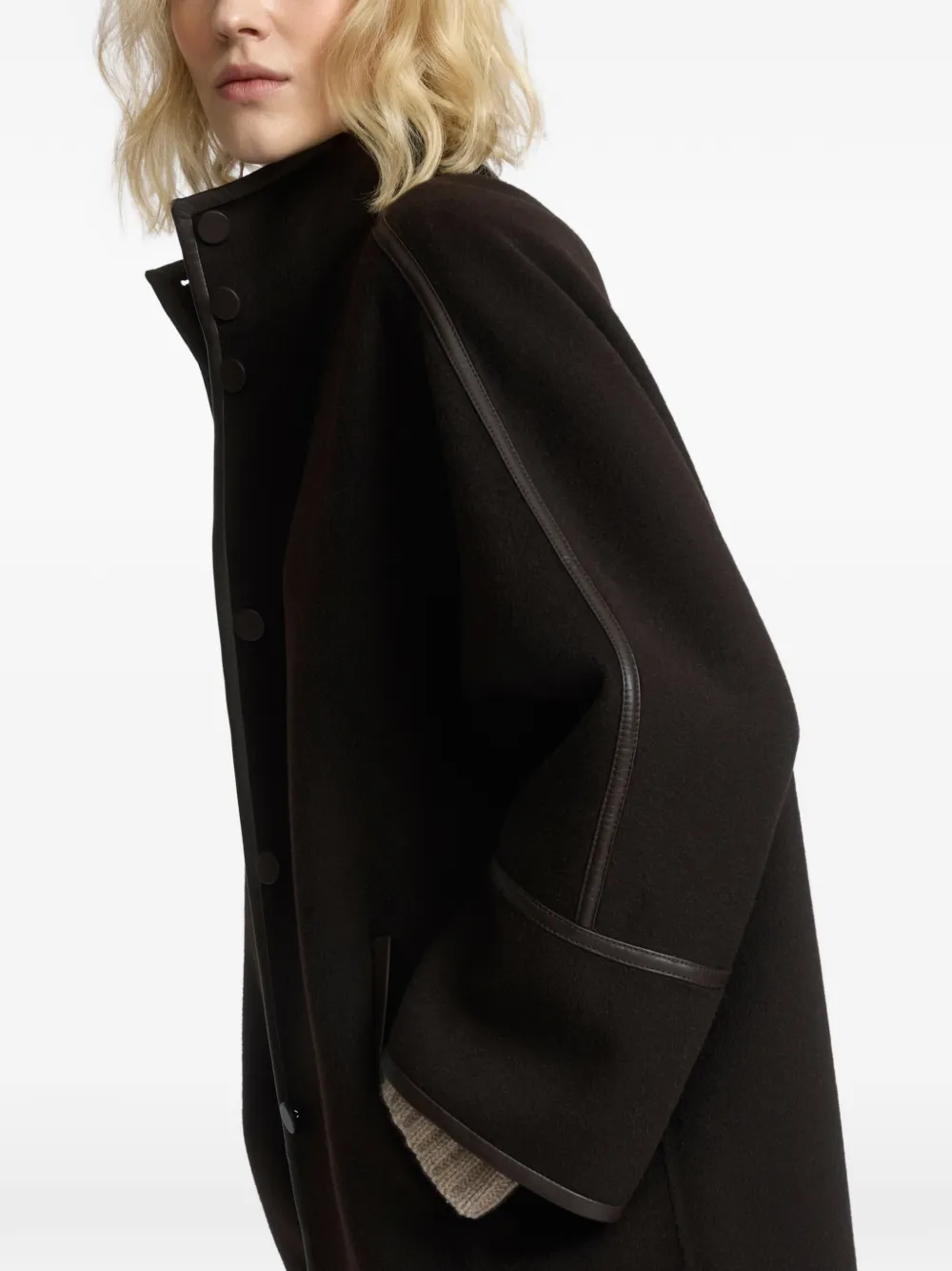 Yves Salomon Oversized jas met leren afwerking Bruin