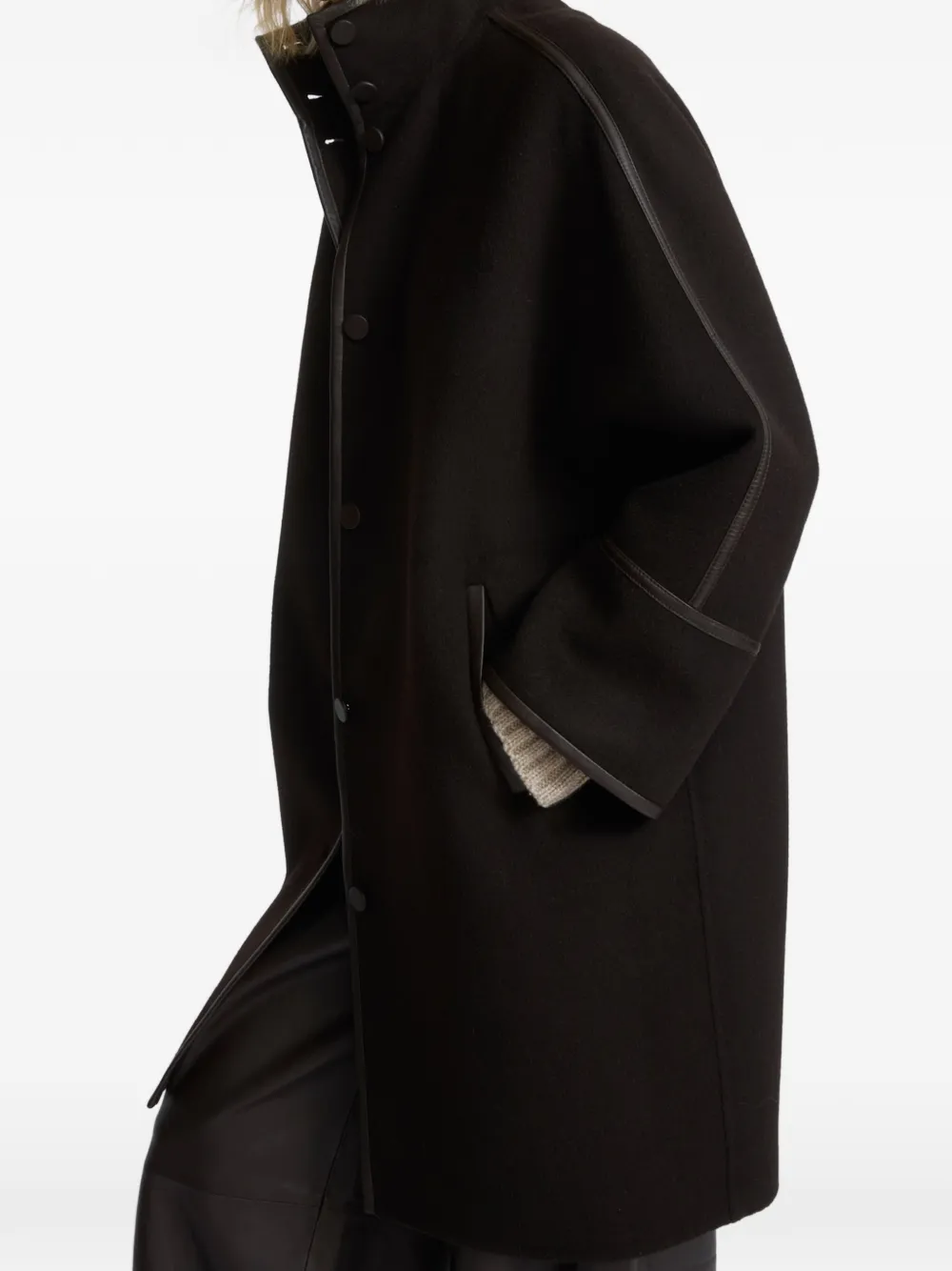 Yves Salomon Oversized jas met leren afwerking Bruin