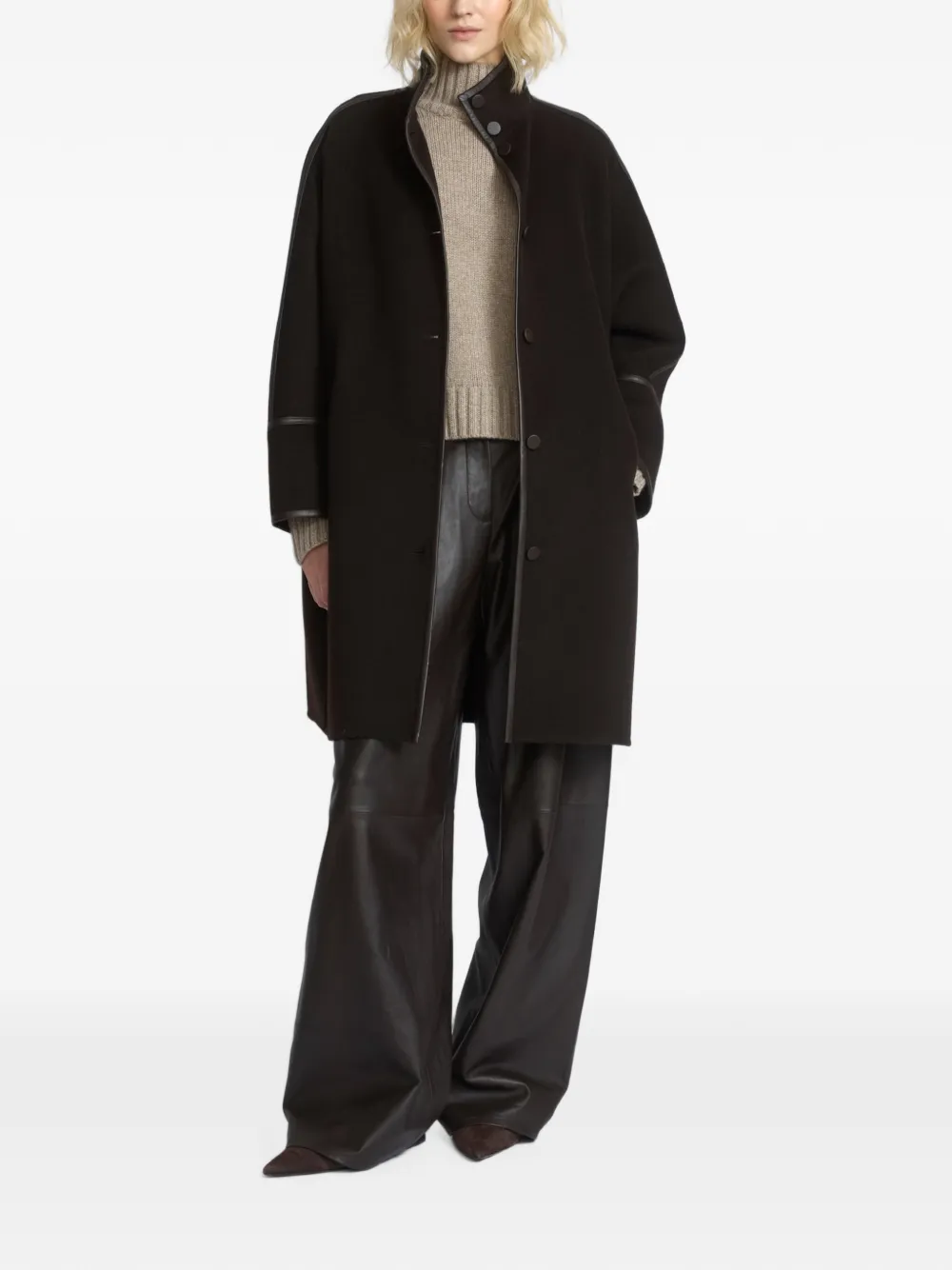 Yves Salomon Oversized jas met leren afwerking Bruin