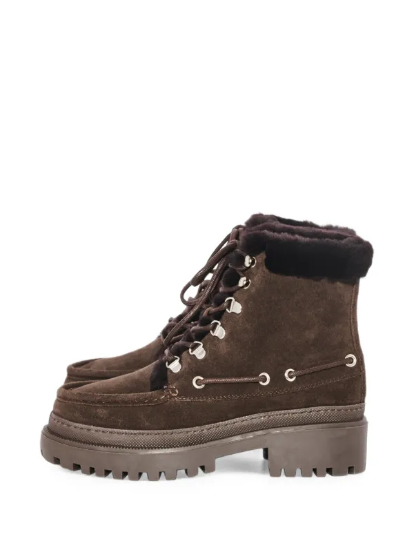 Yves Salomon Shearling-trim Suede Ankle Boots in Brown