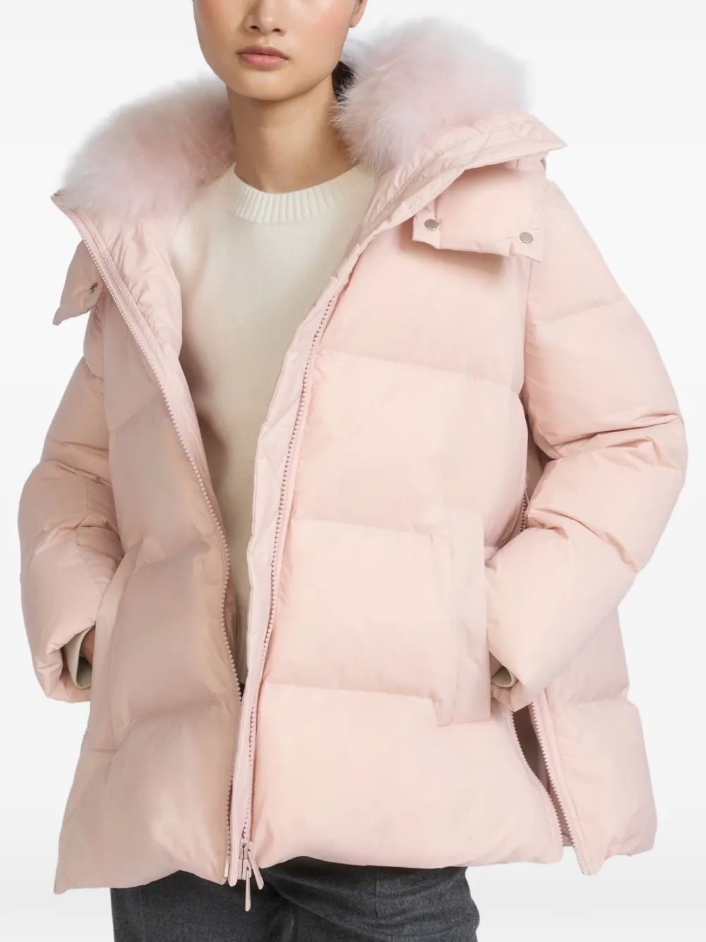 Yves Salomon A-line shearling-trim jacket - Rosa