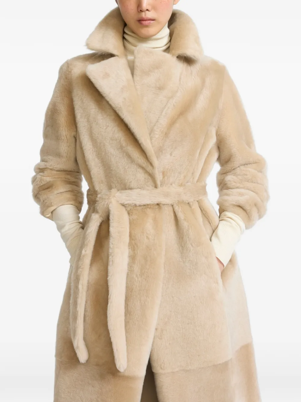 Yves Salomon Mantel met ceintuur Beige