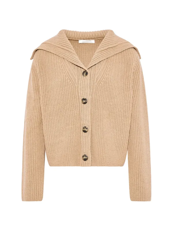 Yves Salomon Ribbed-knit Sailor-collar Cardigan in Neutrals