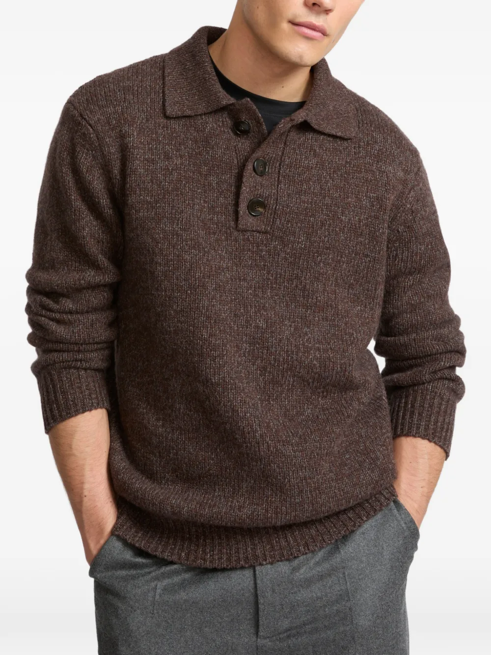 Yves Salomon Poloshirt met lange mouwen Bruin