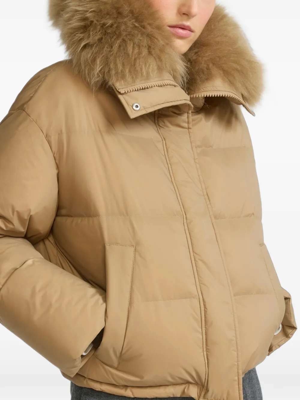 Yves Salomon Donsjack met lamswol afwerking Beige