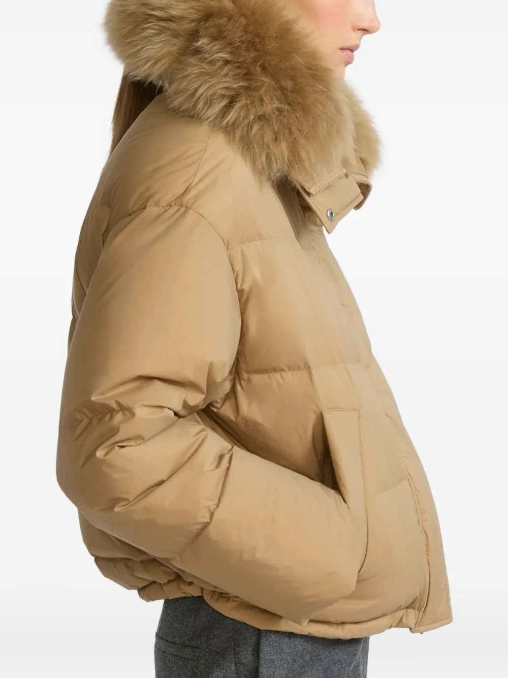 Yves Salomon Donsjack met lamswol afwerking Beige
