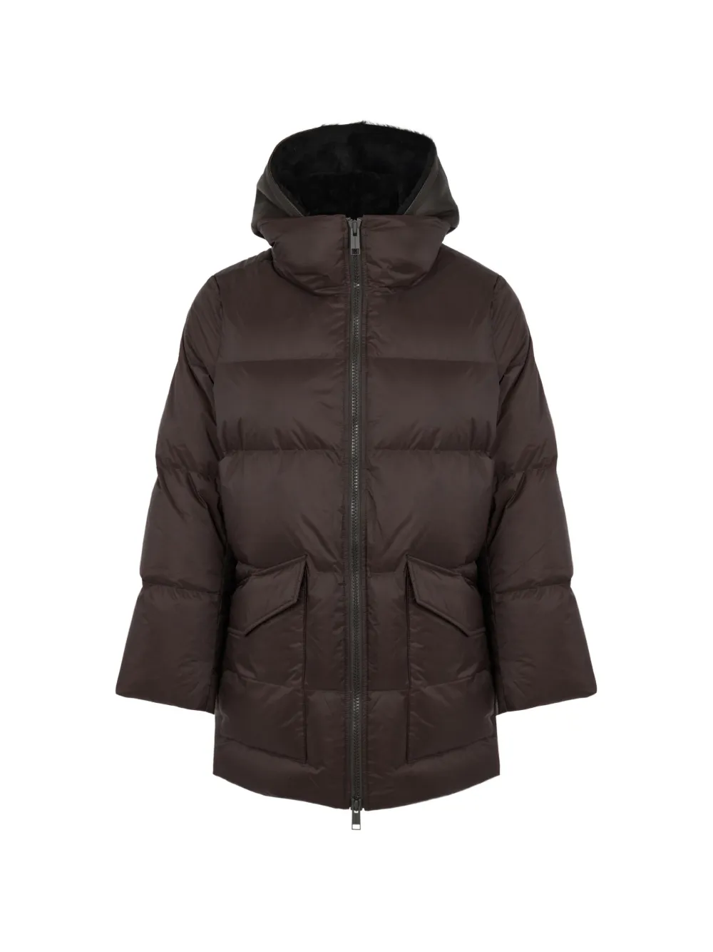 Yves Salomon A-line shearling-panel down coat - Marrone
