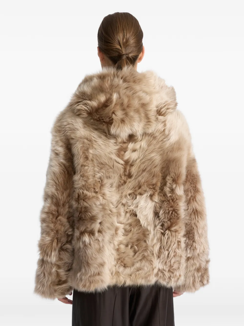 Yves Salomon Omkeerbaar lammy jack met capuchon Beige