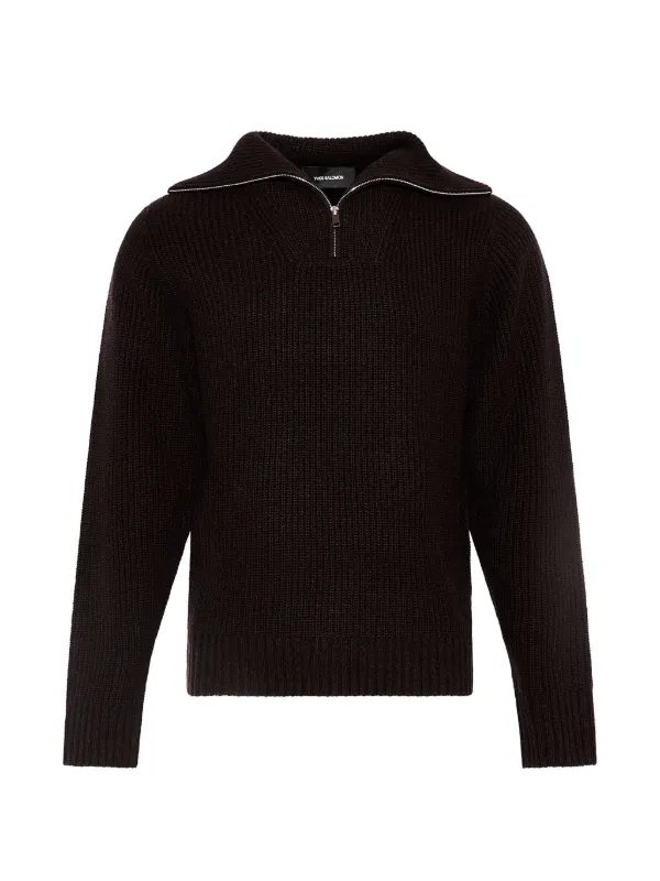 Yves Salomon Zip-front Ribbed-knit Sweater in Brown