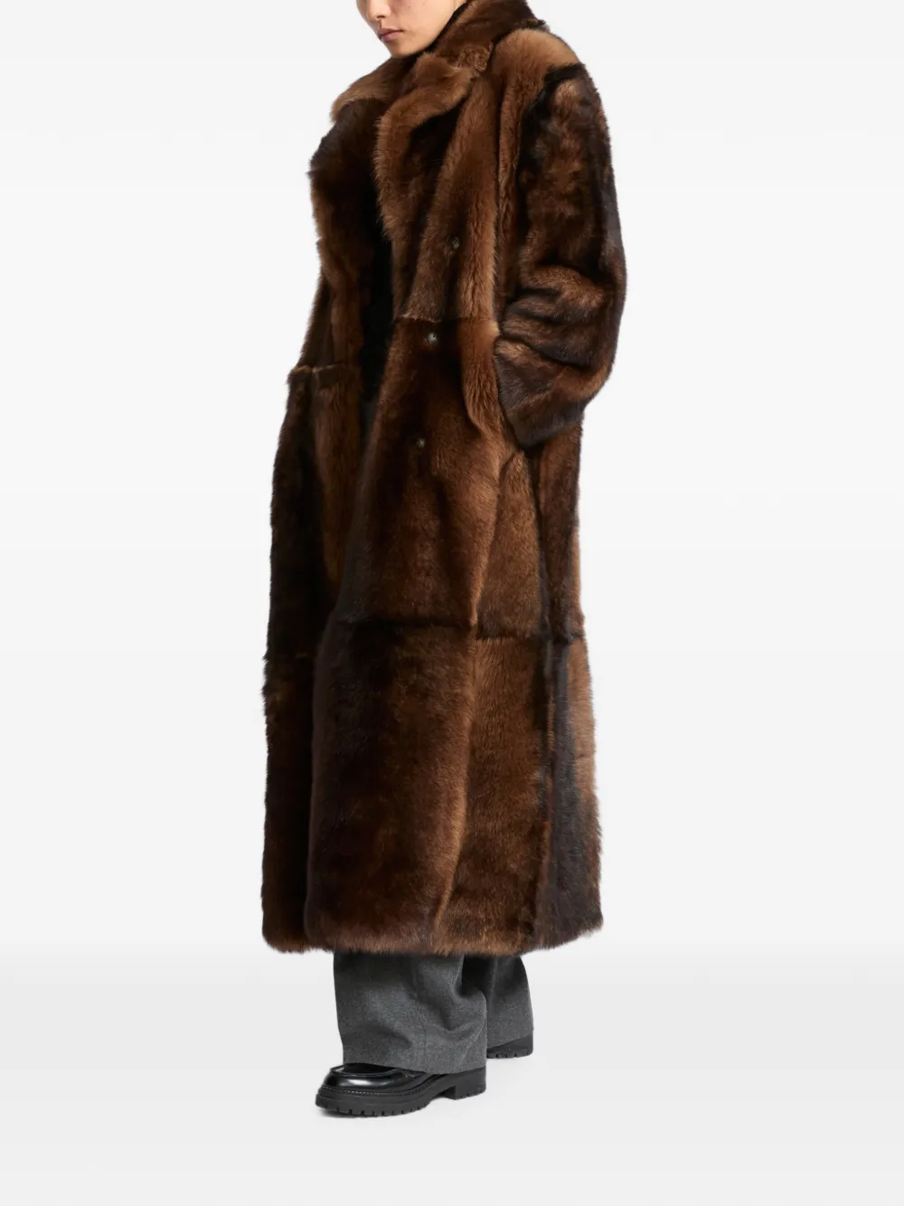 Yves Salomon Lammy coat met bont-effect Bruin