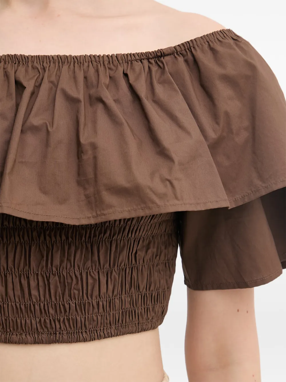 Gaudi Off-shoulder top met ruches Bruin