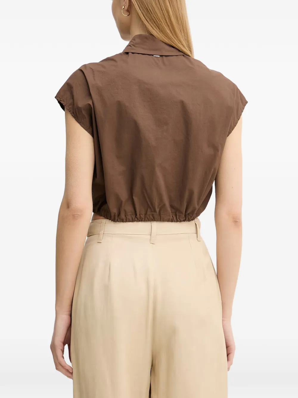 Gaudi Cropped blouse met trekkoordtaille Bruin
