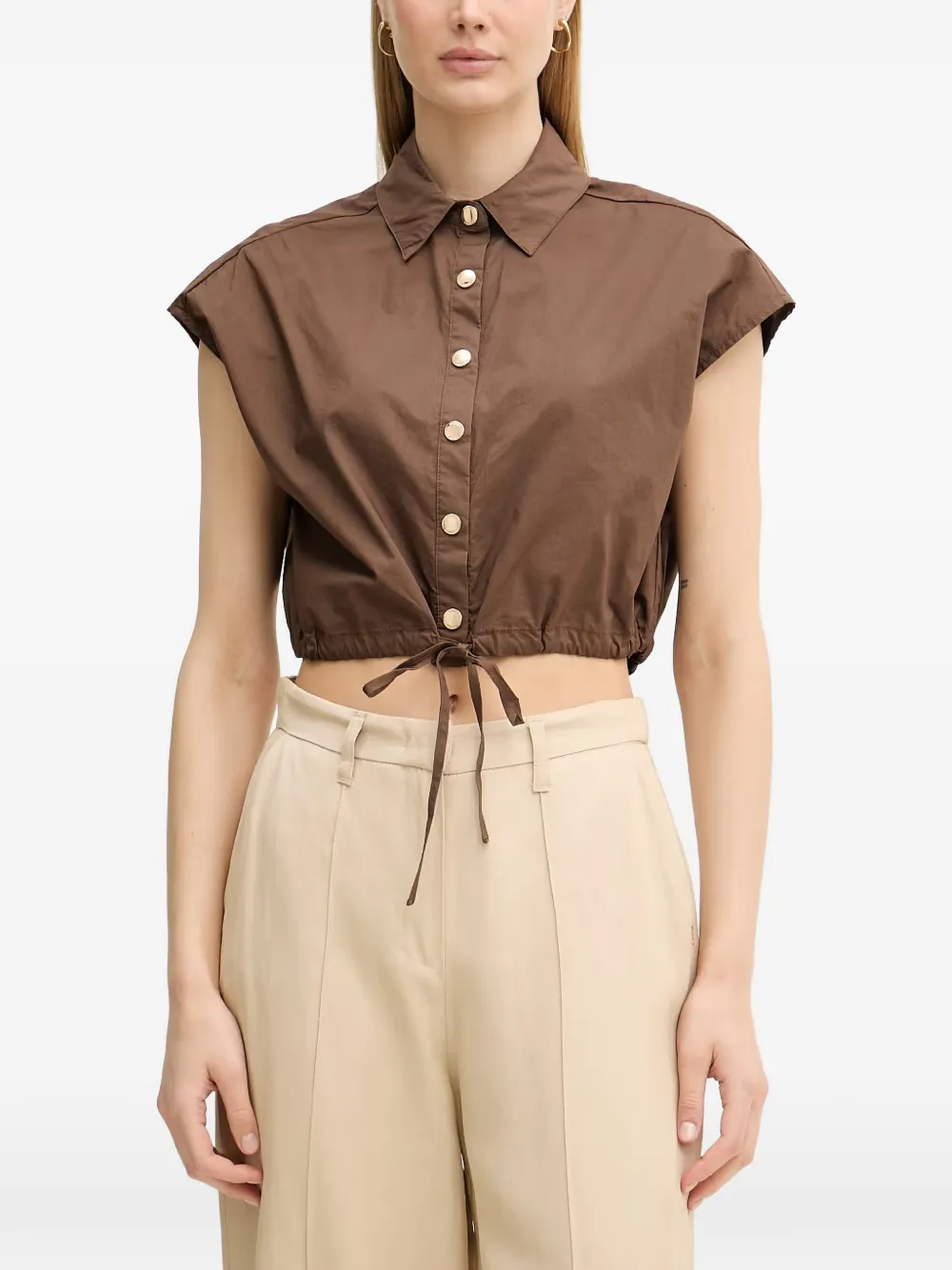 Gaudi cropped drawstring-waist shirt - Marrone