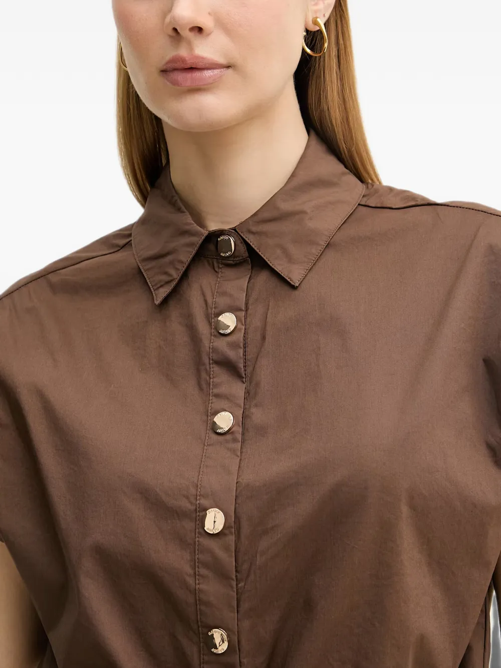 Gaudi Cropped blouse met trekkoordtaille Bruin