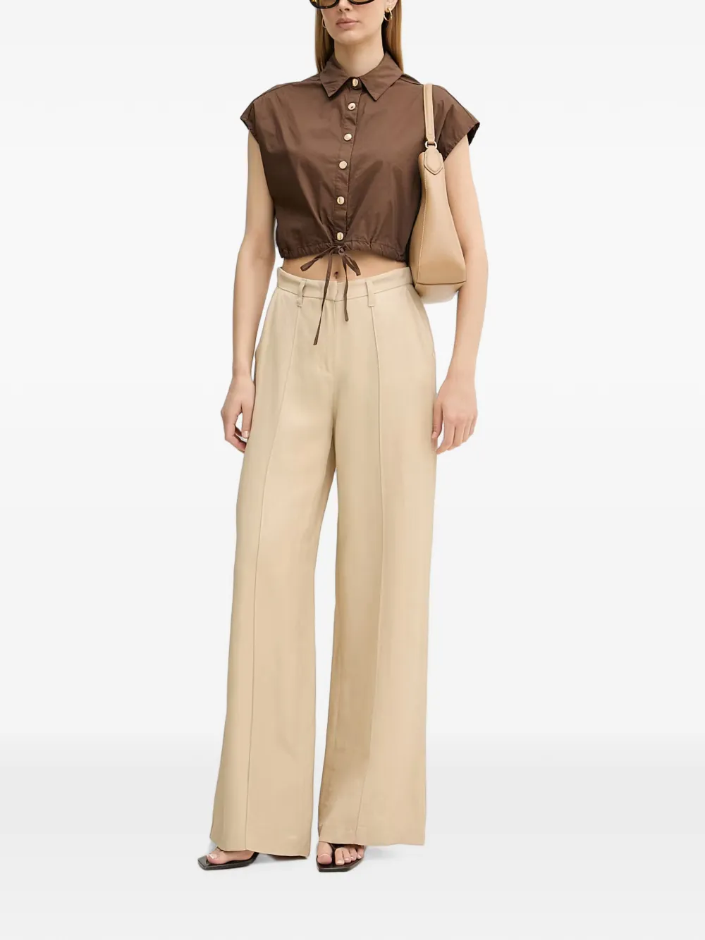 Gaudi Cropped blouse met trekkoordtaille Bruin