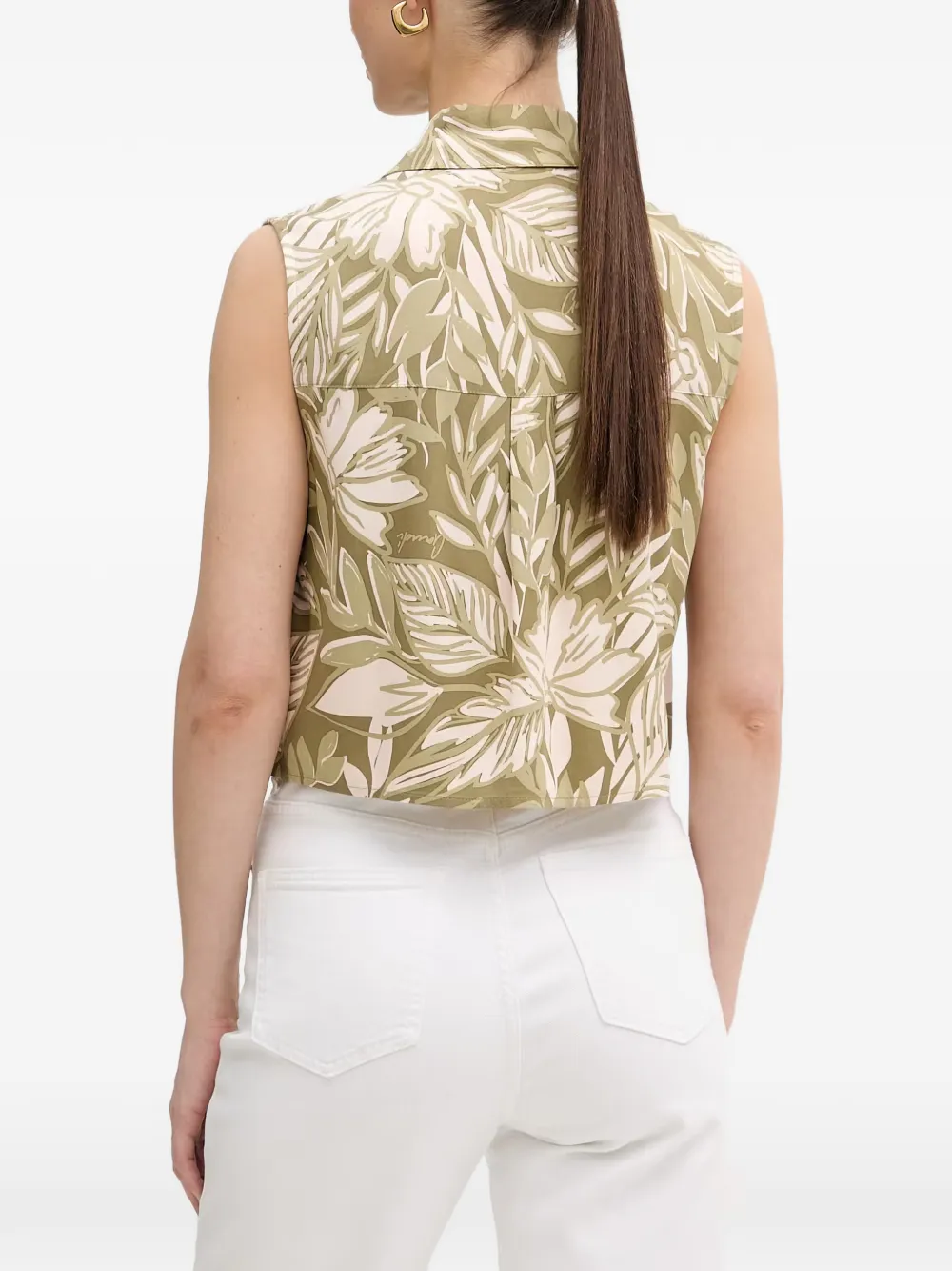 Gaudi Mouwloze blouse met bladerprint Groen