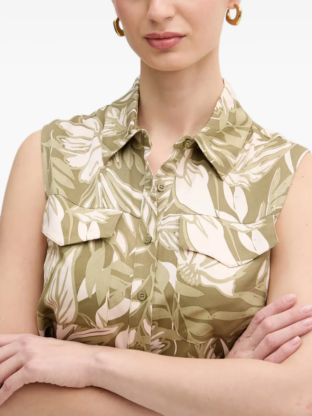 Gaudi Mouwloze blouse met bladerprint Groen