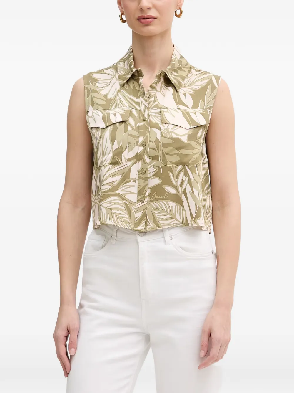 Gaudi leaf-print sleeveless shirt - Verde