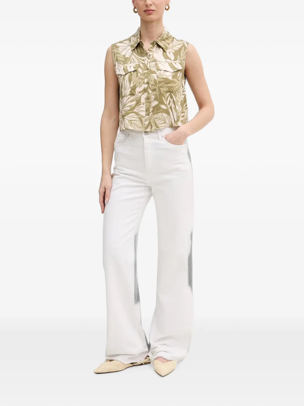 Gaudi Mouwloze blouse met bladerprint Groen
